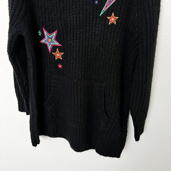 [Torrid] Black Embroidered Star Thunderbolt Raglan Knit Hoodie Sweater NWT Sz 1X - Picture 8 of 11